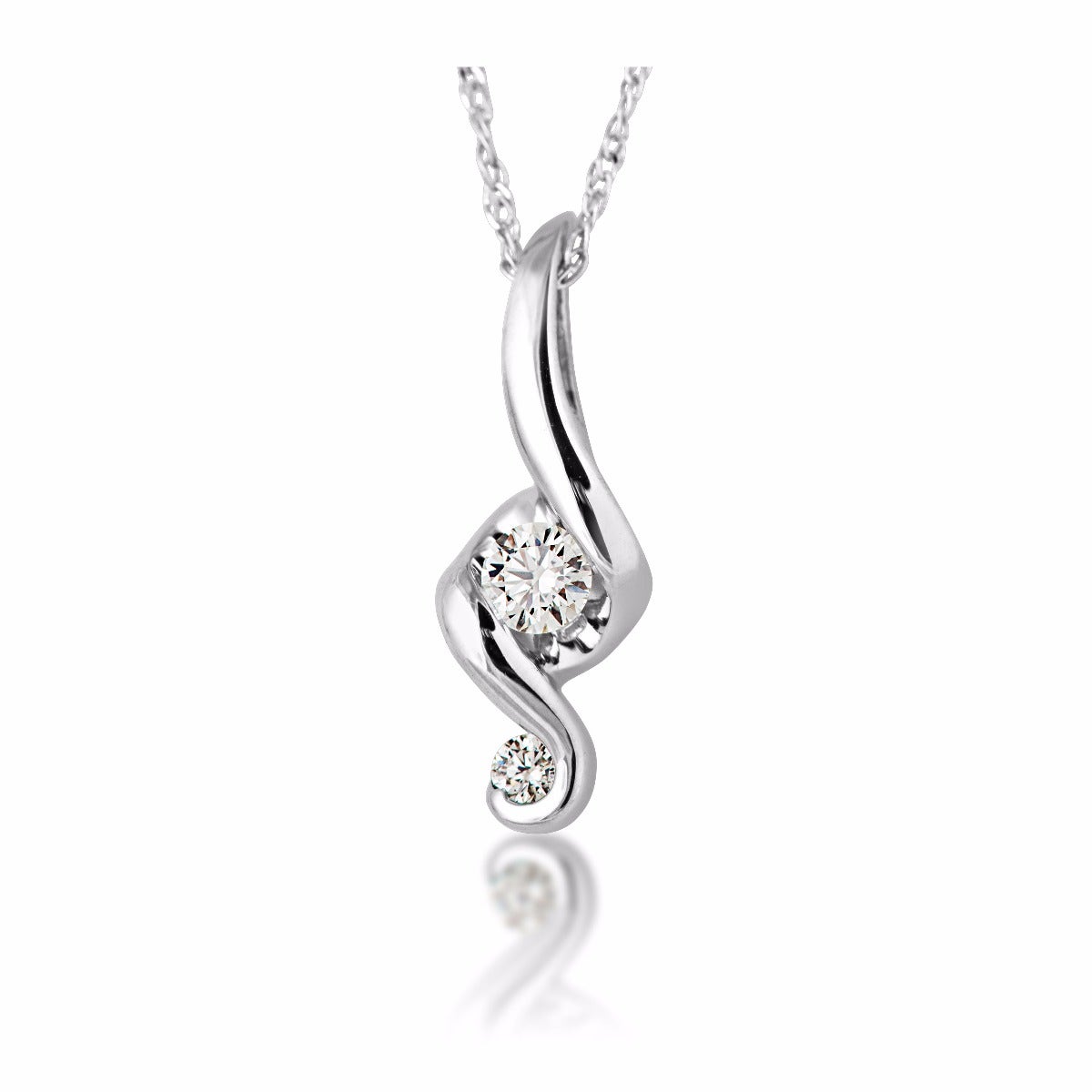 Juno Lucina 1/10 ct. tw. Round Diamond 2 Stone Necklace in 14K White Gold - UJI2541WR5J-14W