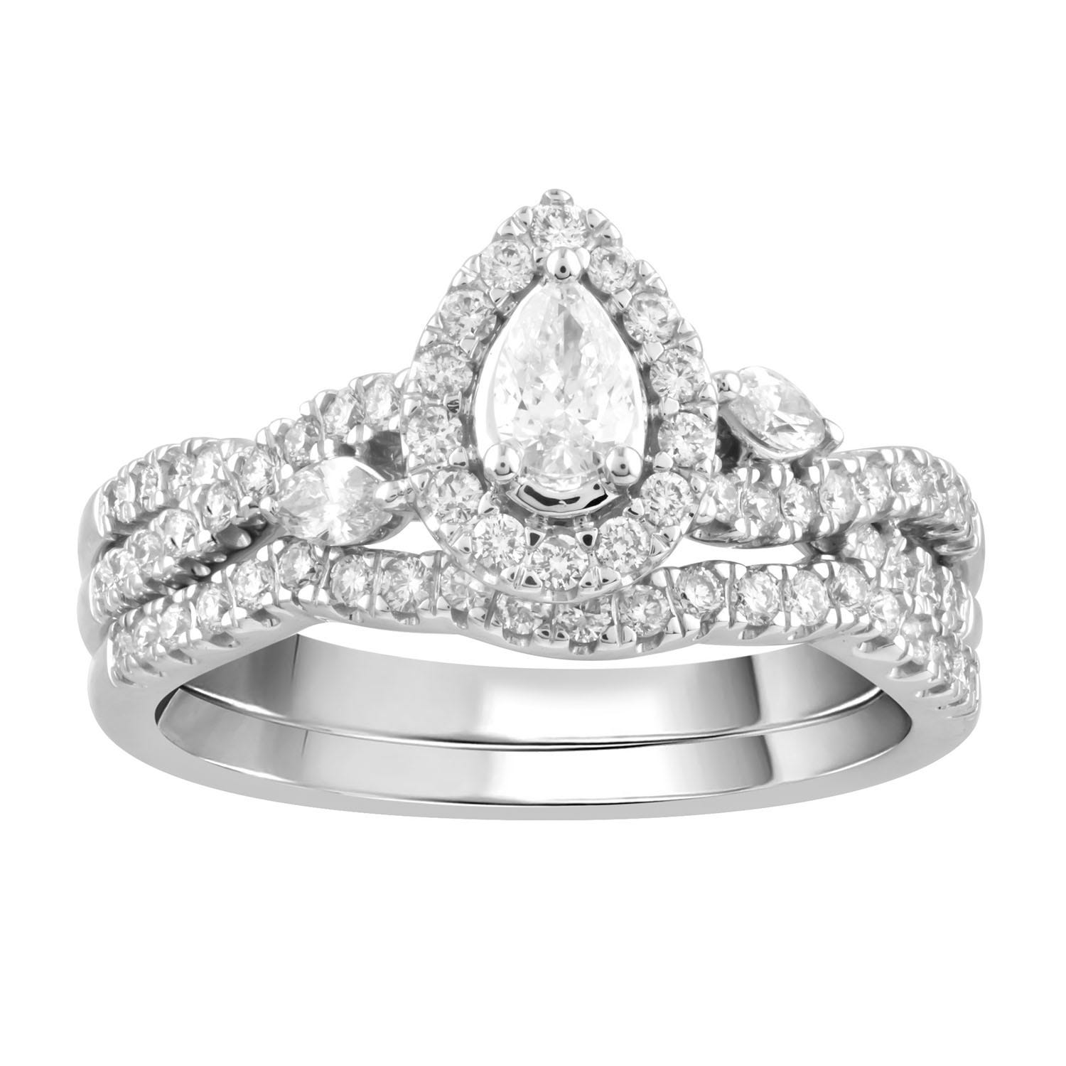 True Promise 3/4 ct. tw. Pear & Marquise Diamond Halo Twist Wedding Set in 10K White Gold
