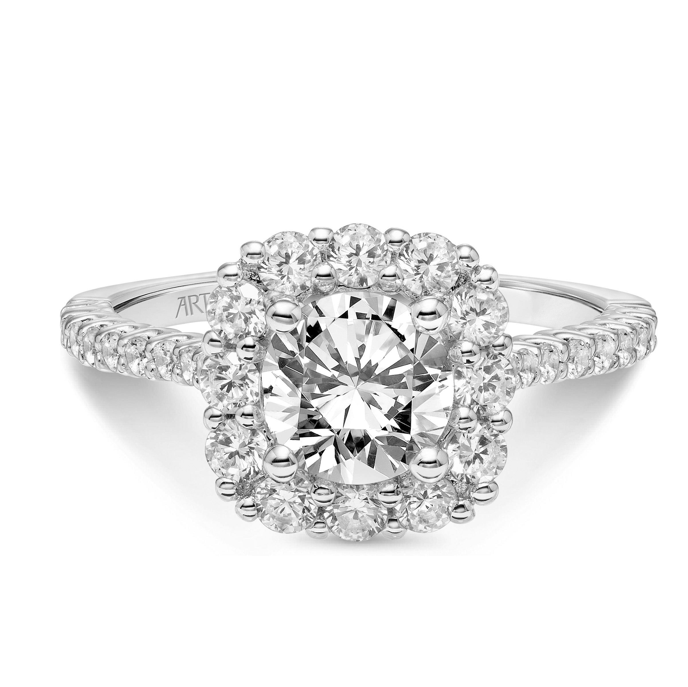ArtCarved Contemporary 3/4 ct. tw. Round Diamond Halo Semi-Mount Engagement Ring in 14K White Gold- 31-VZ863DRS-E