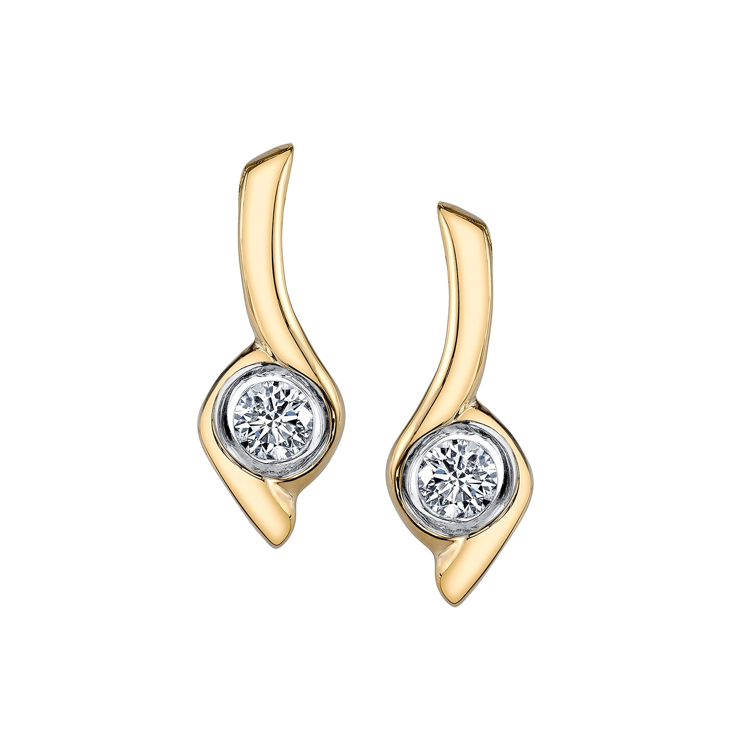 Sirena 1/5 ct. tw. Round Bezel Set Diamond Earrings in 10K Two-Tone White & Yellow Gold - JSL1660TR5J-10WY