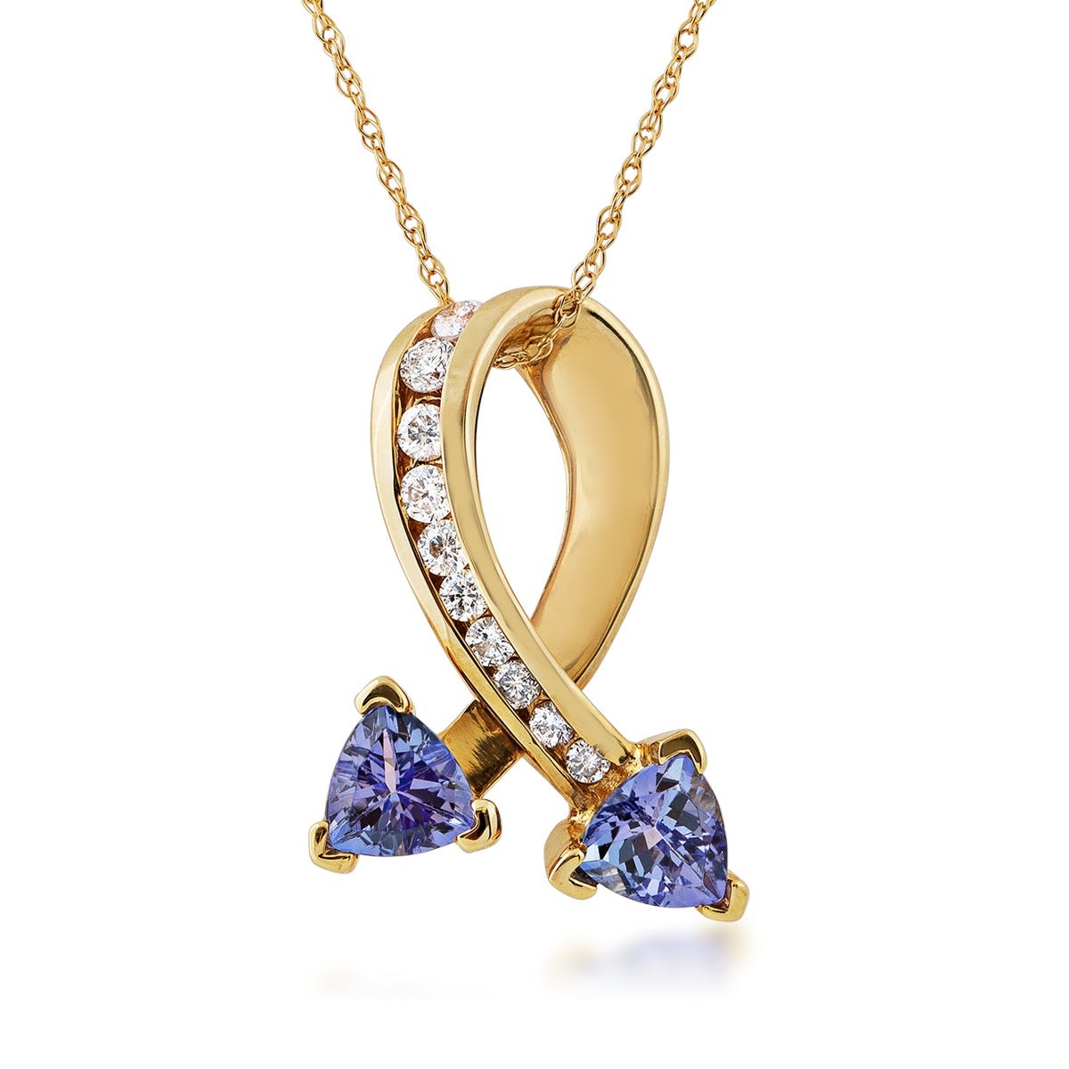 Trillion Tanzanite and 1/4 ct. tw. Diamond Pendant in 14K Yellow Gold - P15400-T
