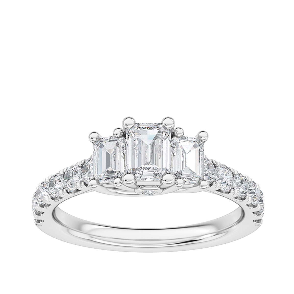 Adamante 2 ct. tw. Lab-Grown 3-Stone Emerald Cut Diamond Engagement Ring in 14K White Gold