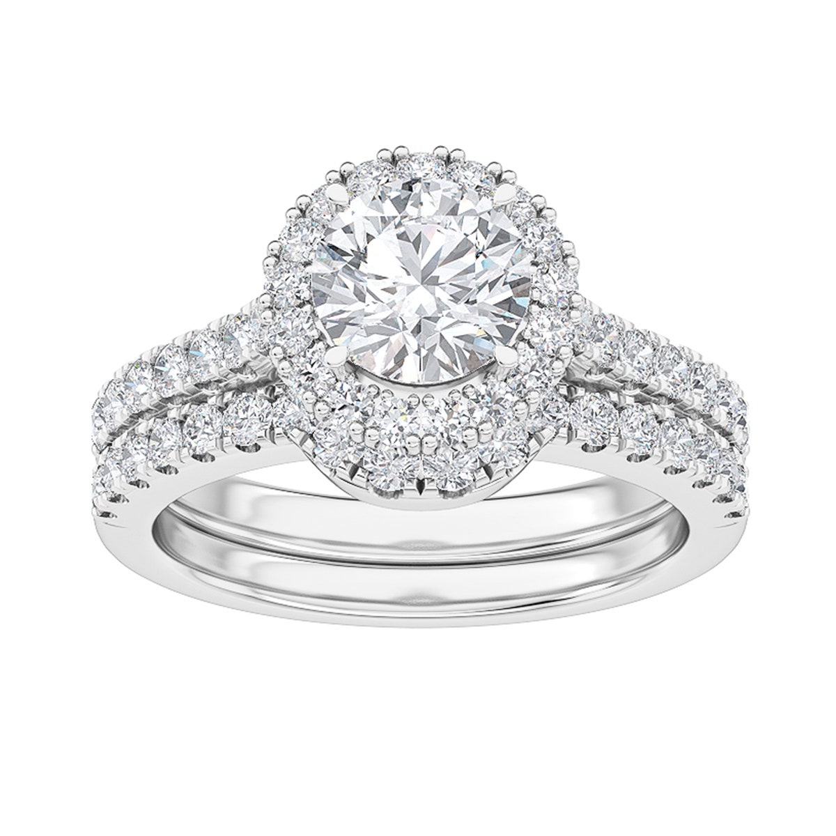 Adamante 1-3/4 ct. tw. Round Lab-Grown Diamond Wedding Set in 14K White Gold - LG-ARB9245HS214W