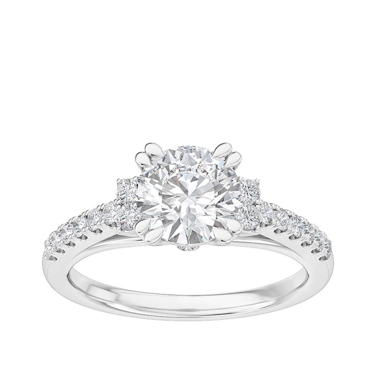 Adamante 1-1/2 ct. tw. Lab-Grown Round Brilliant Engagement Ring with Side Diamond Accents and Band in 14K White Gold - LGARE15577HS214W@150