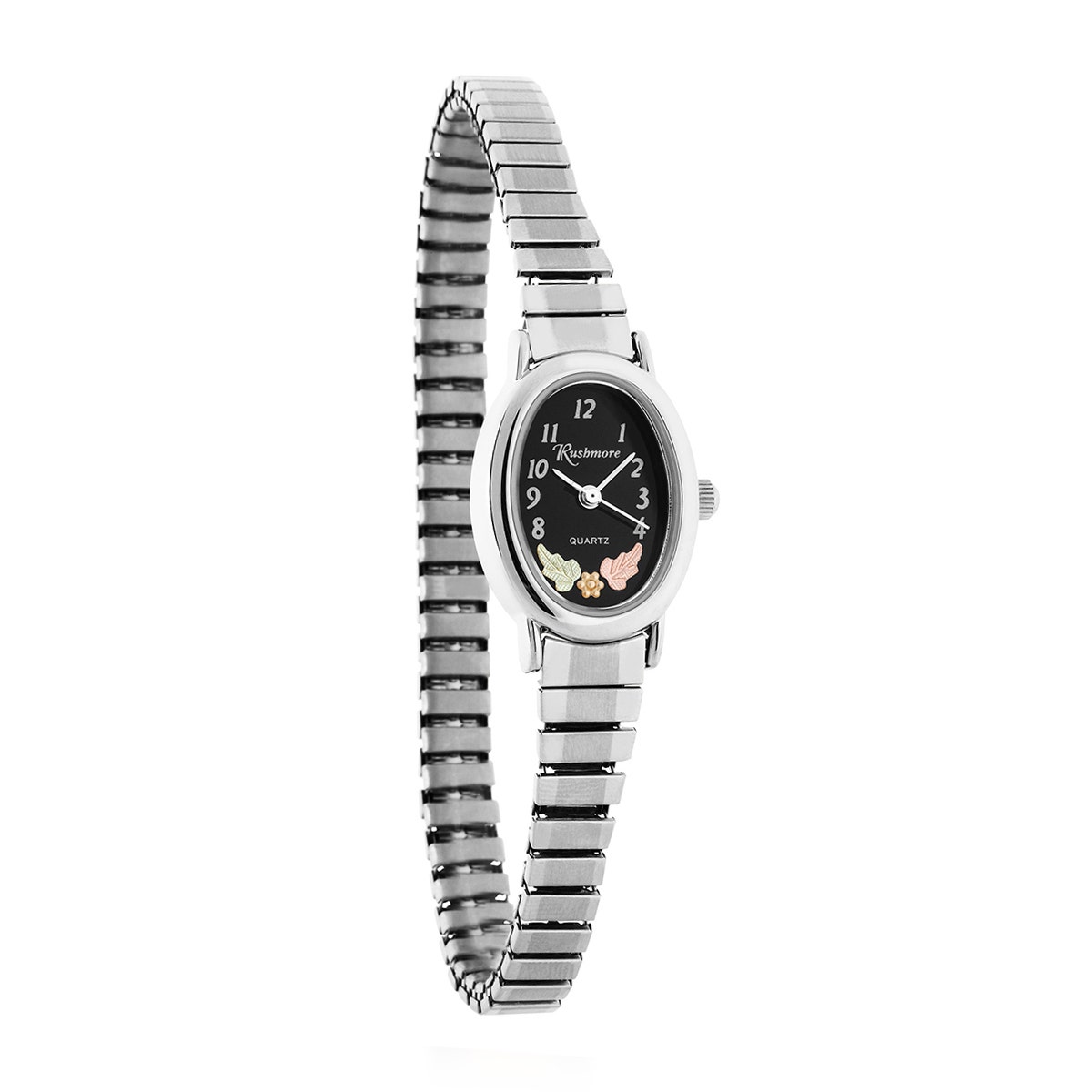 Stainless steel black oval dial ladies Black Hills Gold quartz watch