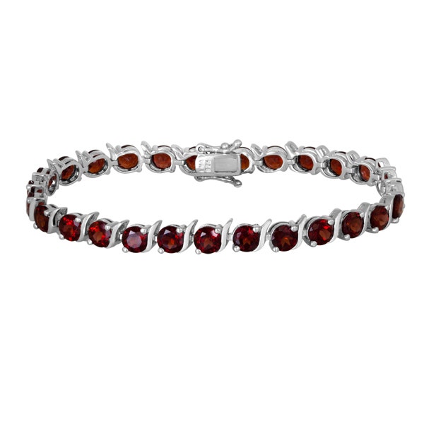 Genuine Round 5mm Garnet Bracelet in Sterling Silver