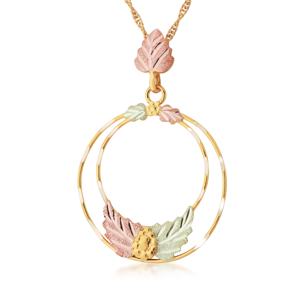 10K yellow gold Black Hills Gold large dangle double circle pendant