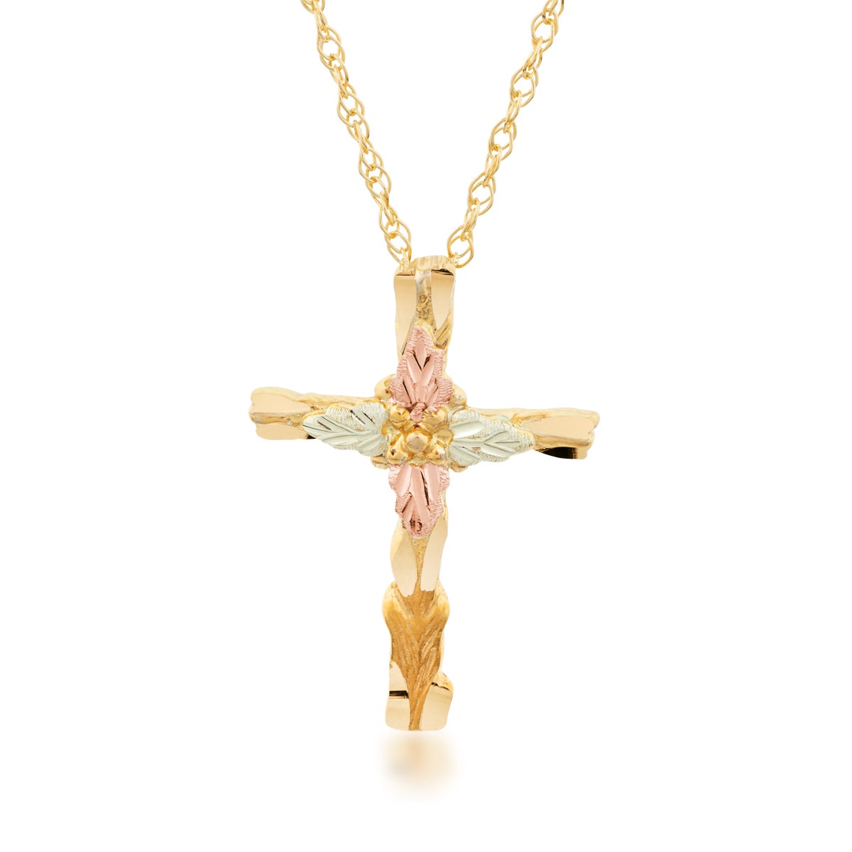 10K yellow gold Black Hills Gold carved cross pendant