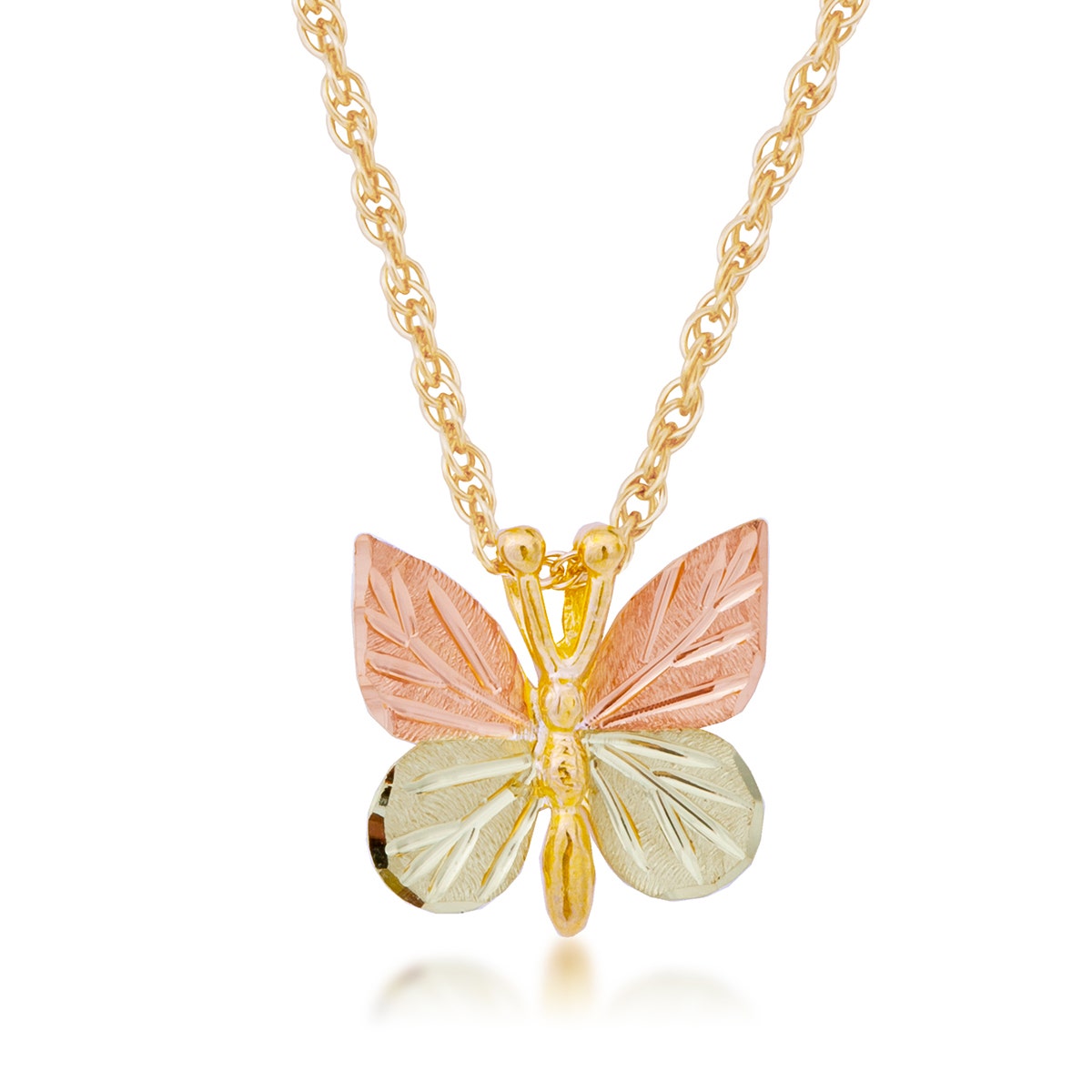10K yellow gold Black Hills Gold butterfly pendant with leaf wings