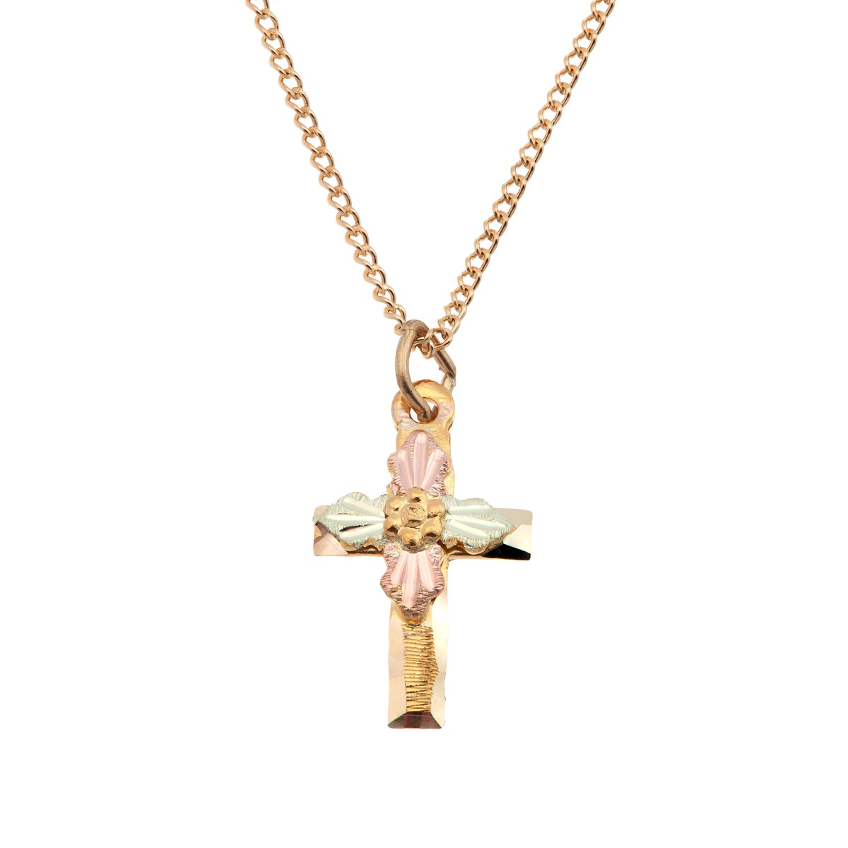 10K yellow gold Black Hills Gold children's cross pendant with grape cluster center