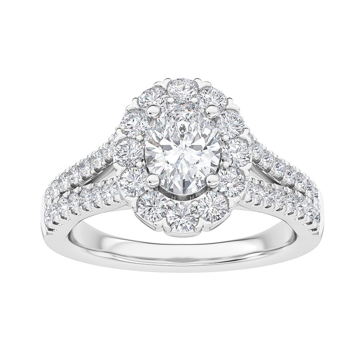 Adamante 1-1/2 ct. tw. Oval Lab-Grown Diamond Halo Engagement Ring in 14K White Gold - LGARE15995HS114W