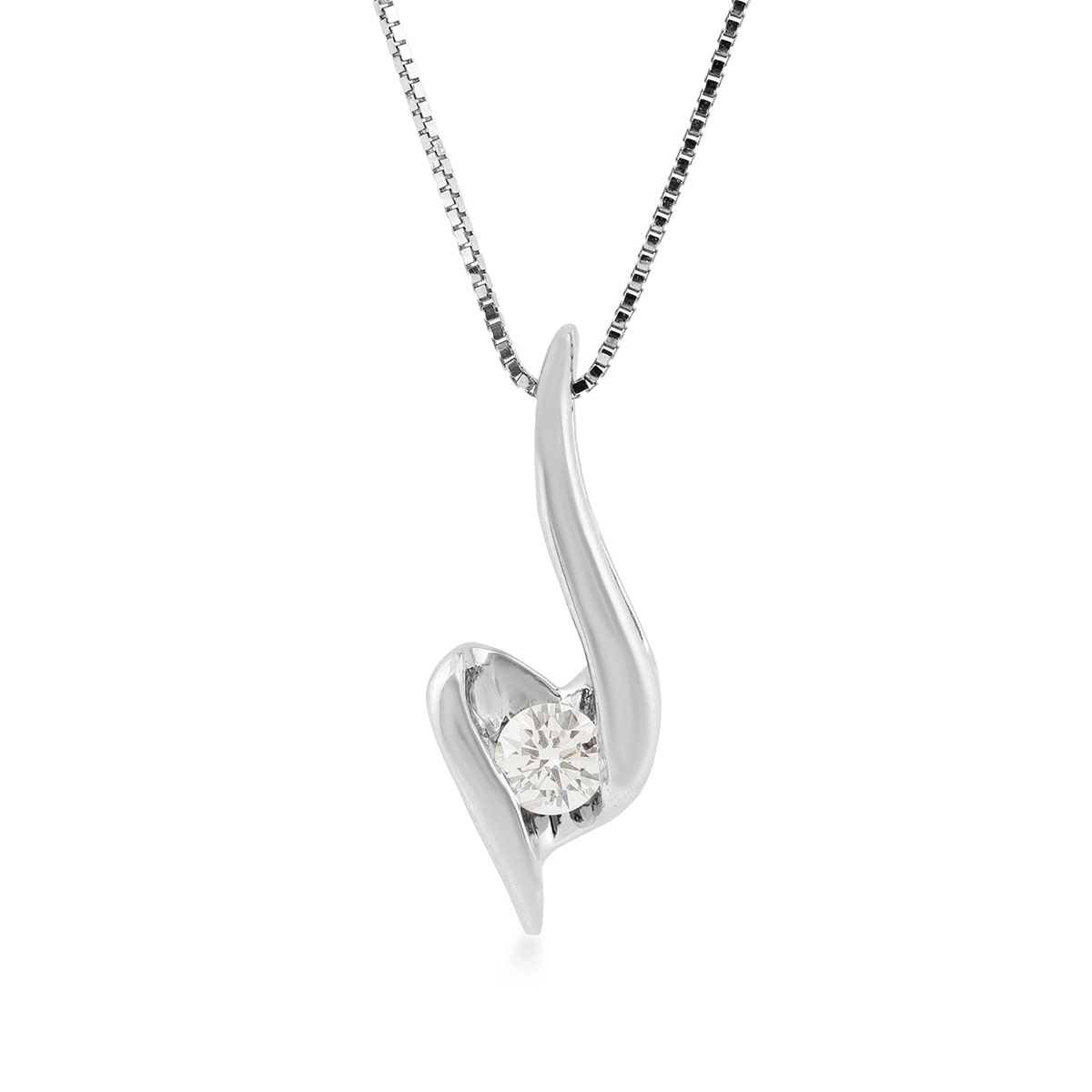 white gold round diamond solitaire heart pendant necklace 