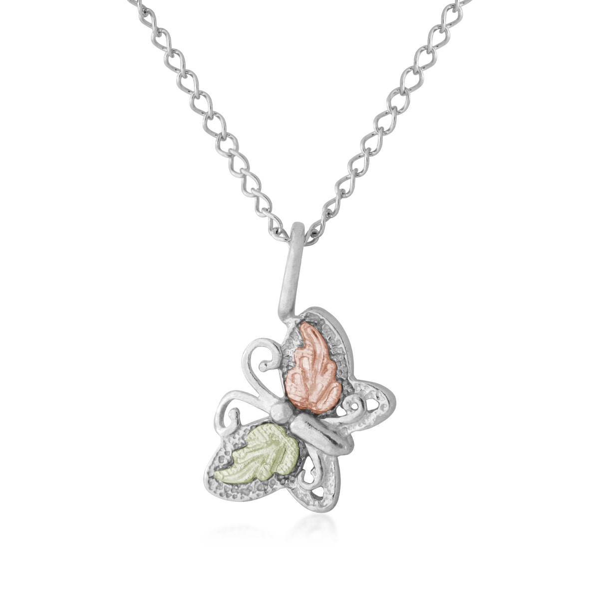 sterling silver Black Hills Gold small butterfly and leaf pendant
