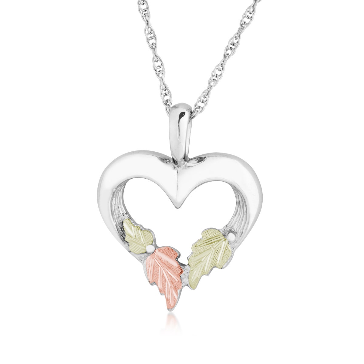 sterling silver Black Hills Gold textured heart and leaf pendant