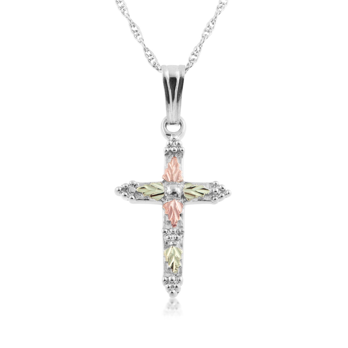 sterling silver Black Hills Gold cross pendant with grape accented ends