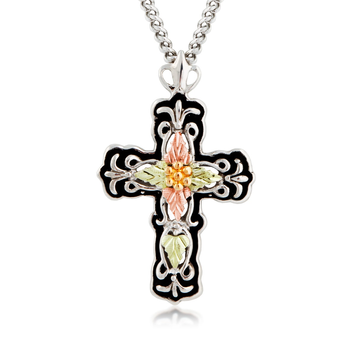 sterling silver Black Hills Gold men's antiqued cross pendant