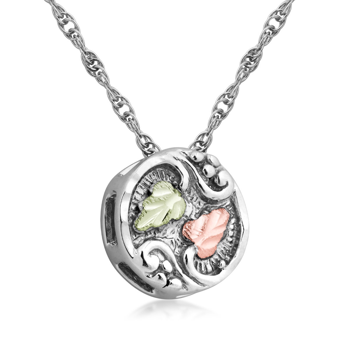 sterling silver Black Hills gold filigree detailed circle pendant