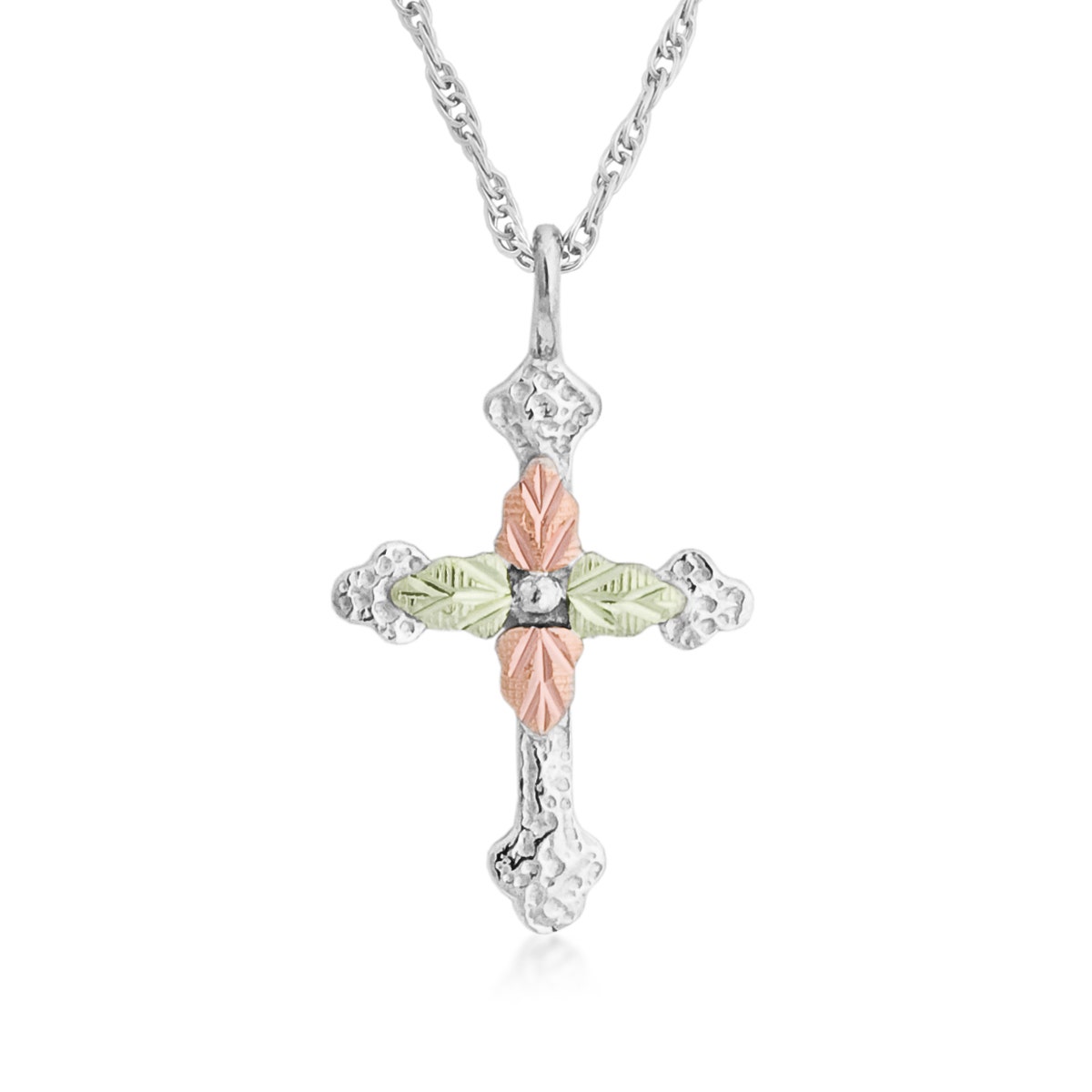 sterling silver Black Hills Gold vintage cross pendant