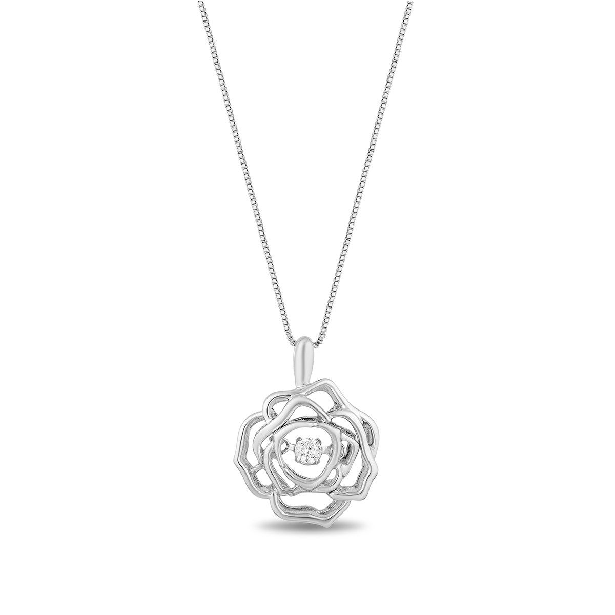 sterling silver rose pendant with diamond accent