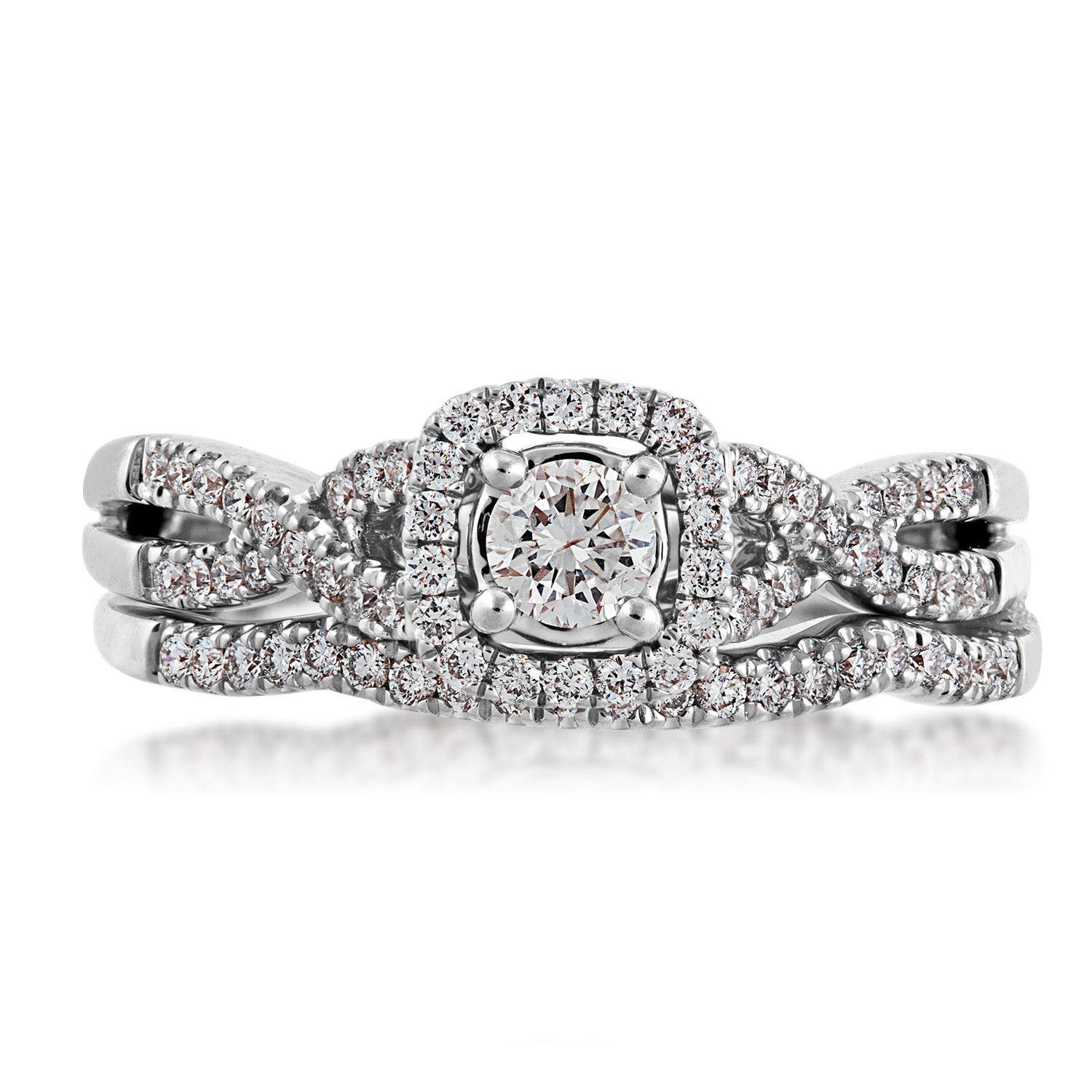 True Promise 5/8 ct. tw. Round Brilliant Diamond Halo Twist Wedding Set in 10K White Gold