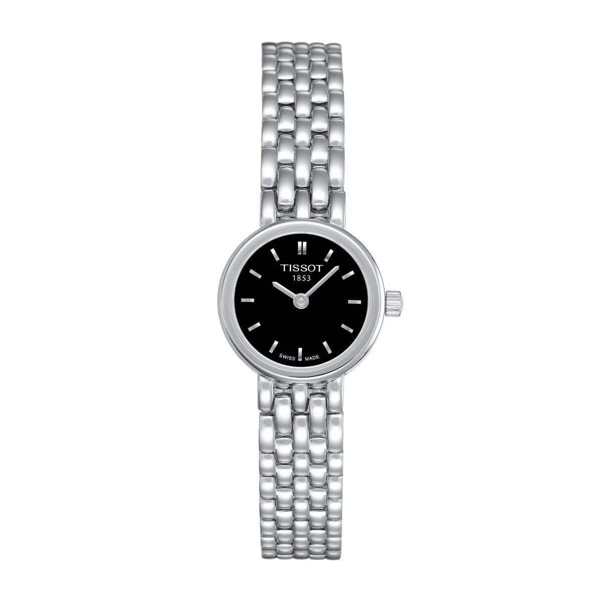 stainless steel watch with black dial