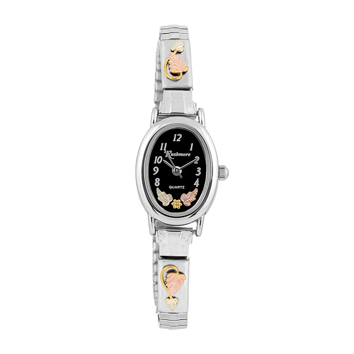 Stainless steel black oval dial ladies Black Hills Gold quartz watch