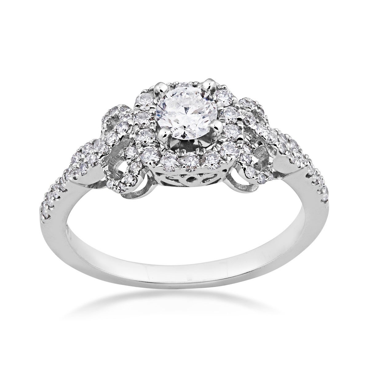True Promise 7/10 ct. tw. Round Brilliant Diamond Halo Engagement Ring with Filigree Band in 14K White Gold - YFRB1080-WBM4WA