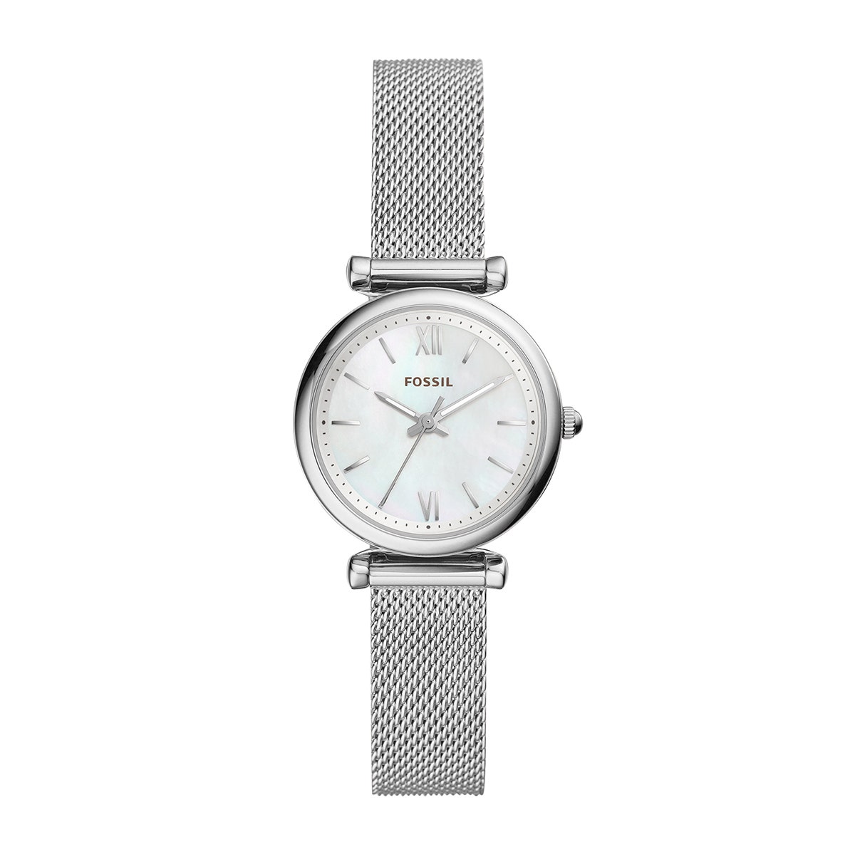 Stainless steel mother of pearl dial and mesh band Ladies' Fossil Carlie quartz watch