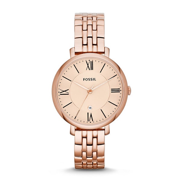 pink gold-tone stainless steel watch with pink dial