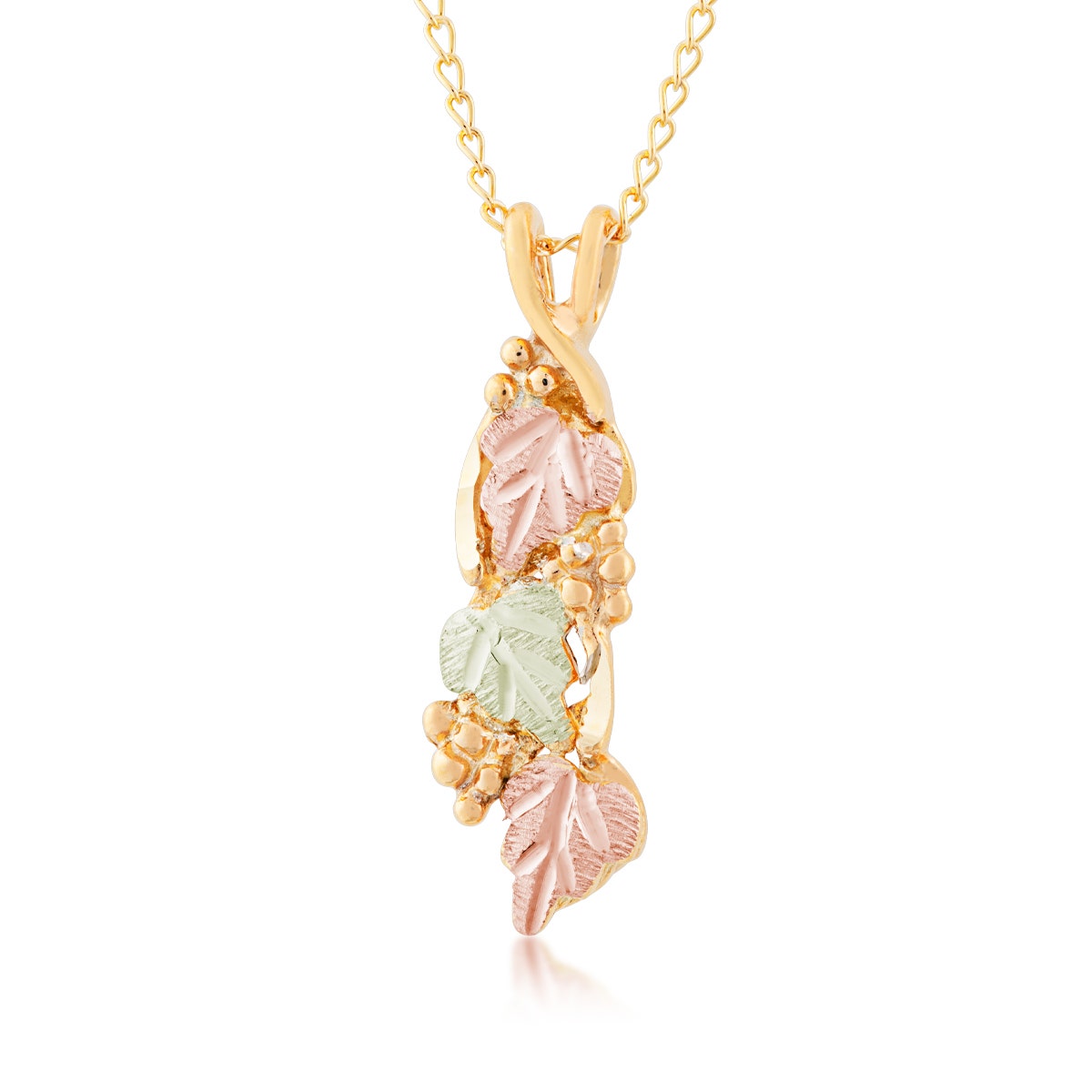 10K yellow gold Black Hills Gold twisted hanging grapevine pendant