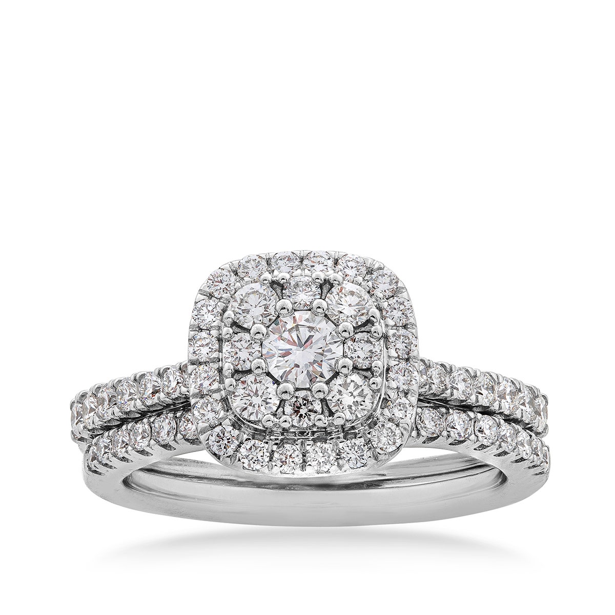Adamante 1 ct. tw. Round Cluster Lab-Grown Diamond Wedding Set with Halo in 10K White Gold -LG-ARB8762HS210W