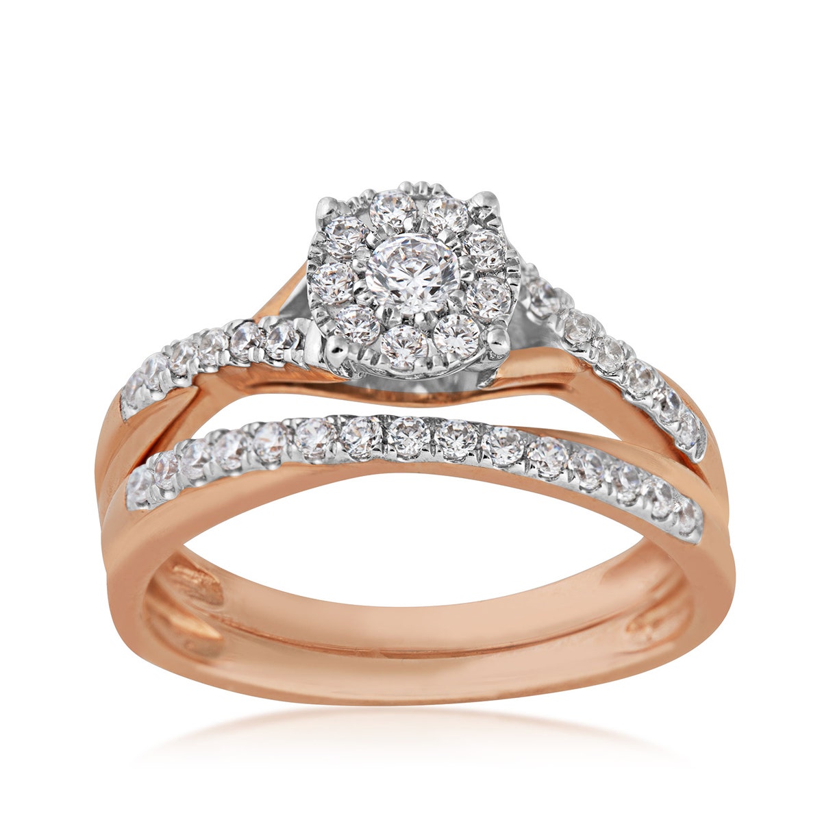 diamond pink gold wedding set