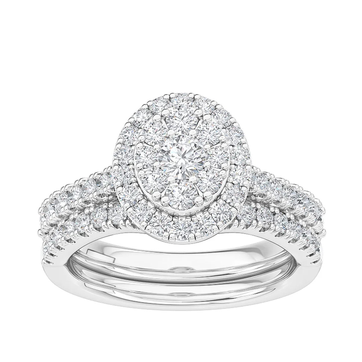 Adamante 1 ct. tw. Lab-Grown Diamond Oval Cluster Halo Wedding Set in 10K White Gold