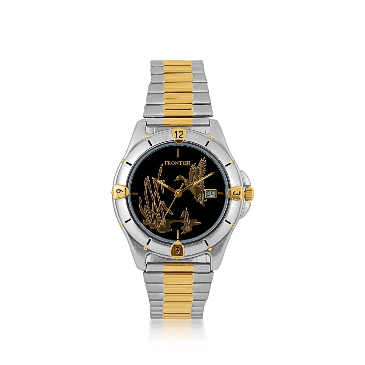 Two tone stainless steel duck watch with black dial