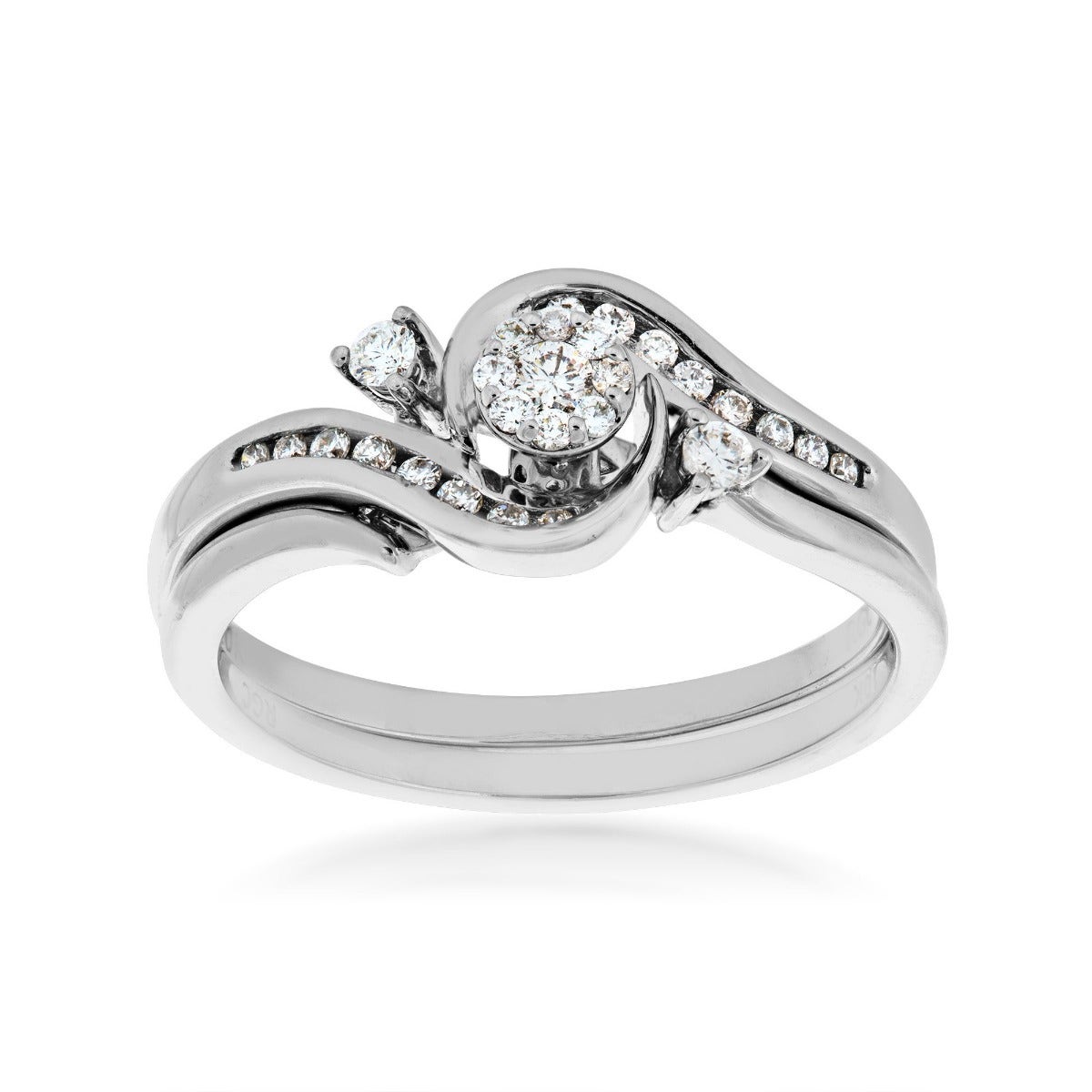 diamond cluster white gold wedding set
