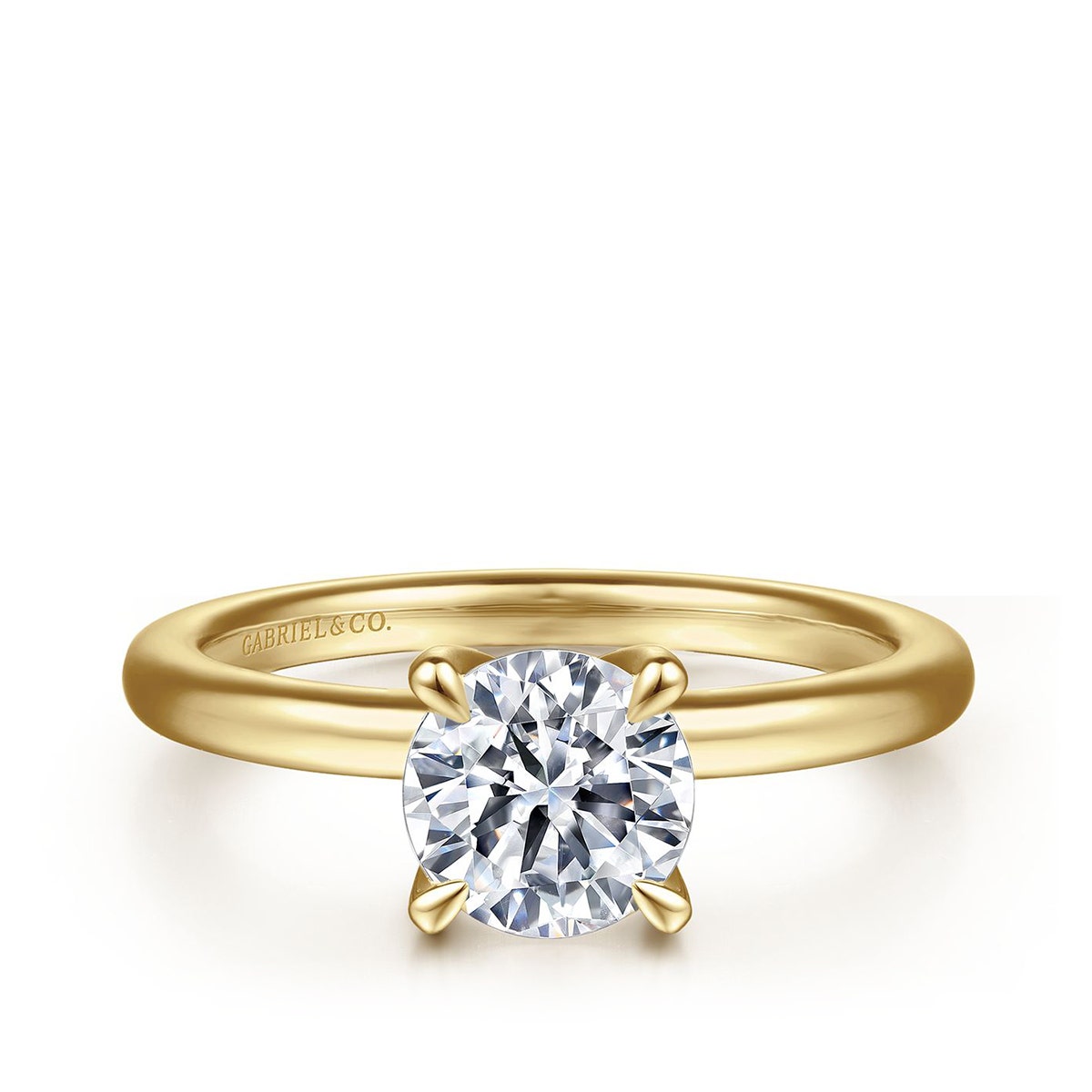 yellow gold diamond hidden halo semi-mount engagement ring with round CZ center