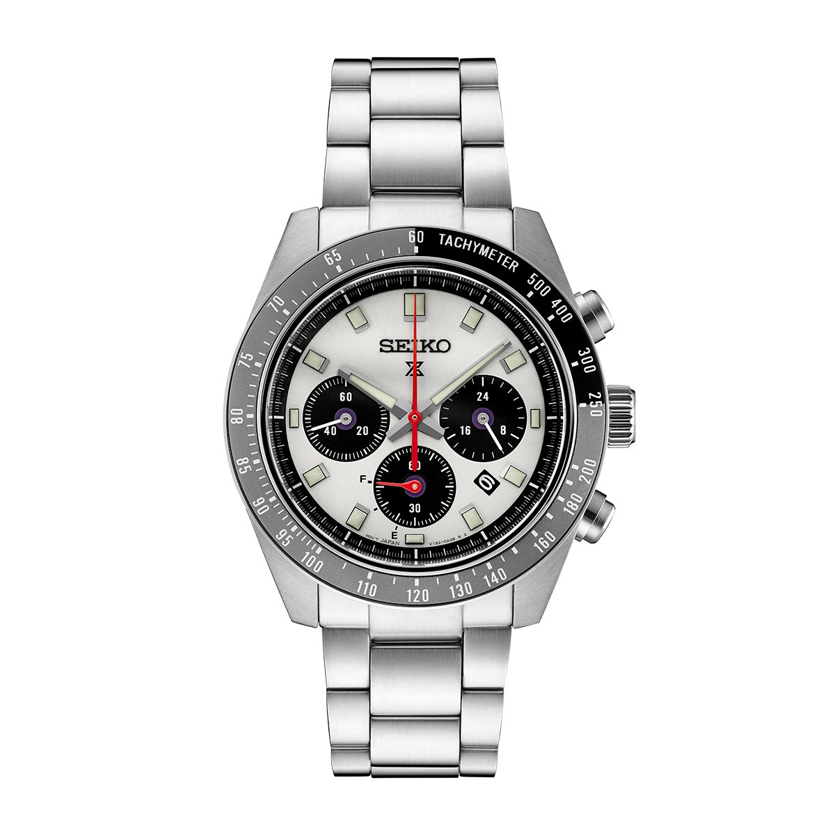 Seiko Men's Speedtimer Solar Stainless Steel Watch with White Dial