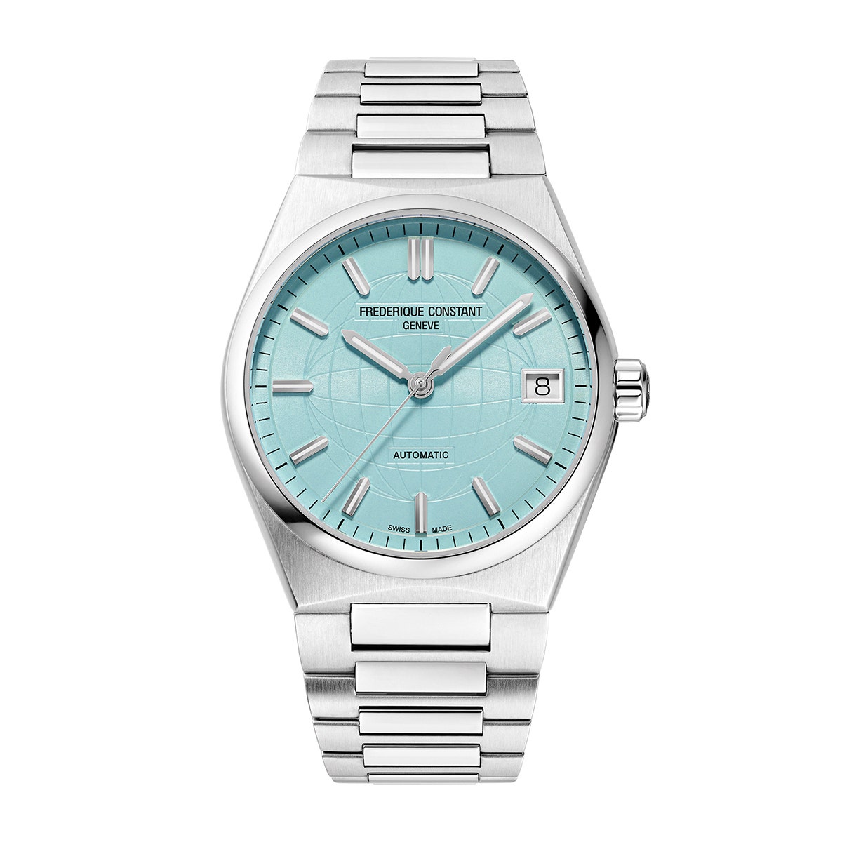 Stainless steel globe pattern blue dial Frederique Constant watch
