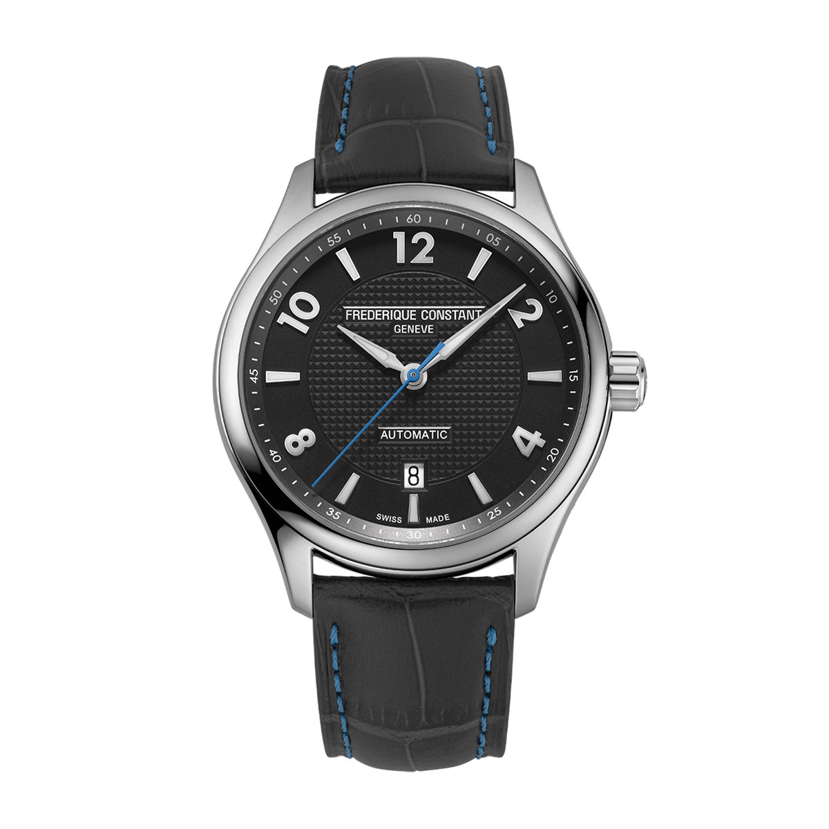Stainless steel black dial & black leather strap runabout Frederique Constant watch