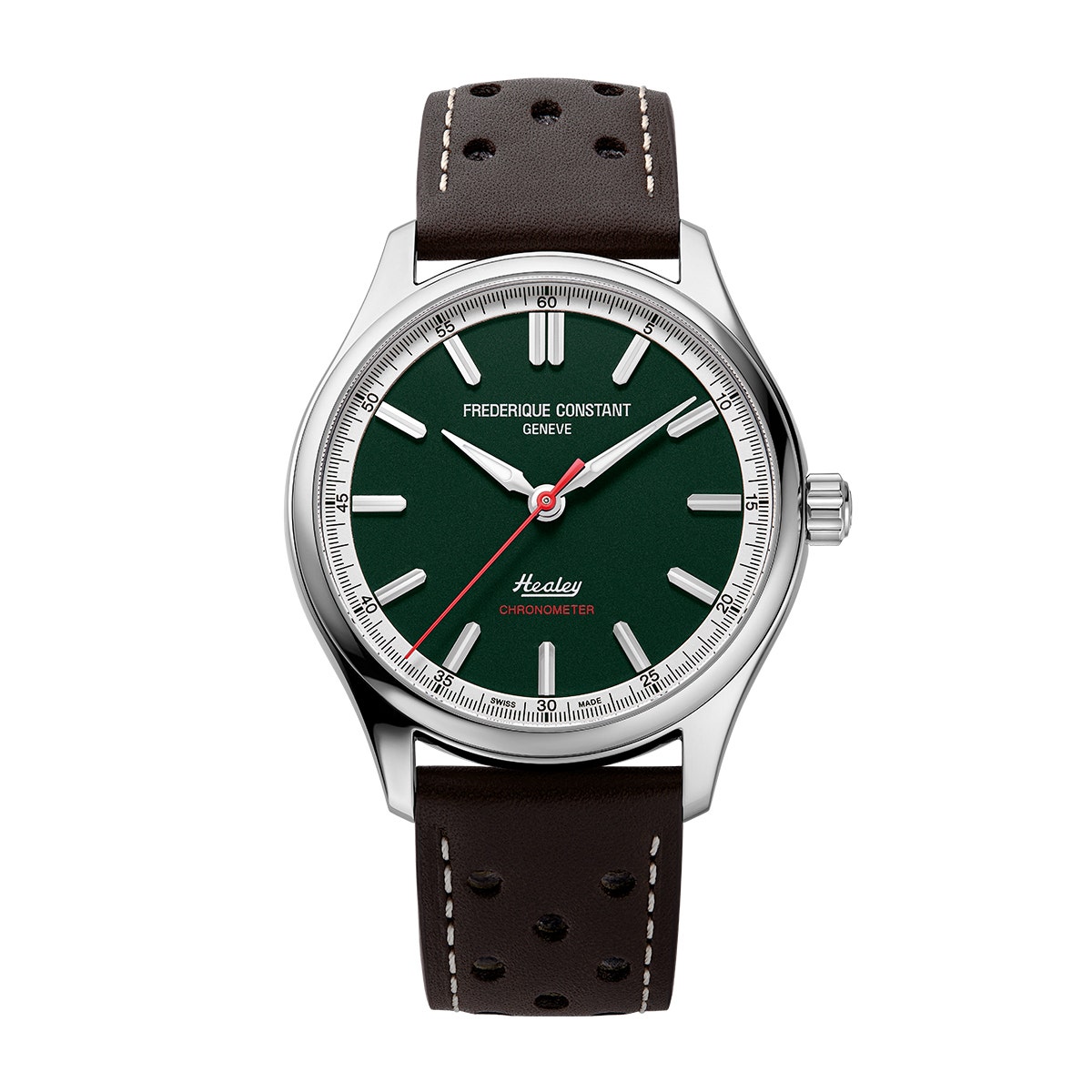 Frederique Constant Men's Vintage Rally Healey Automatic Stainless Steel Watch with Green Dial & Brown Leather Strap