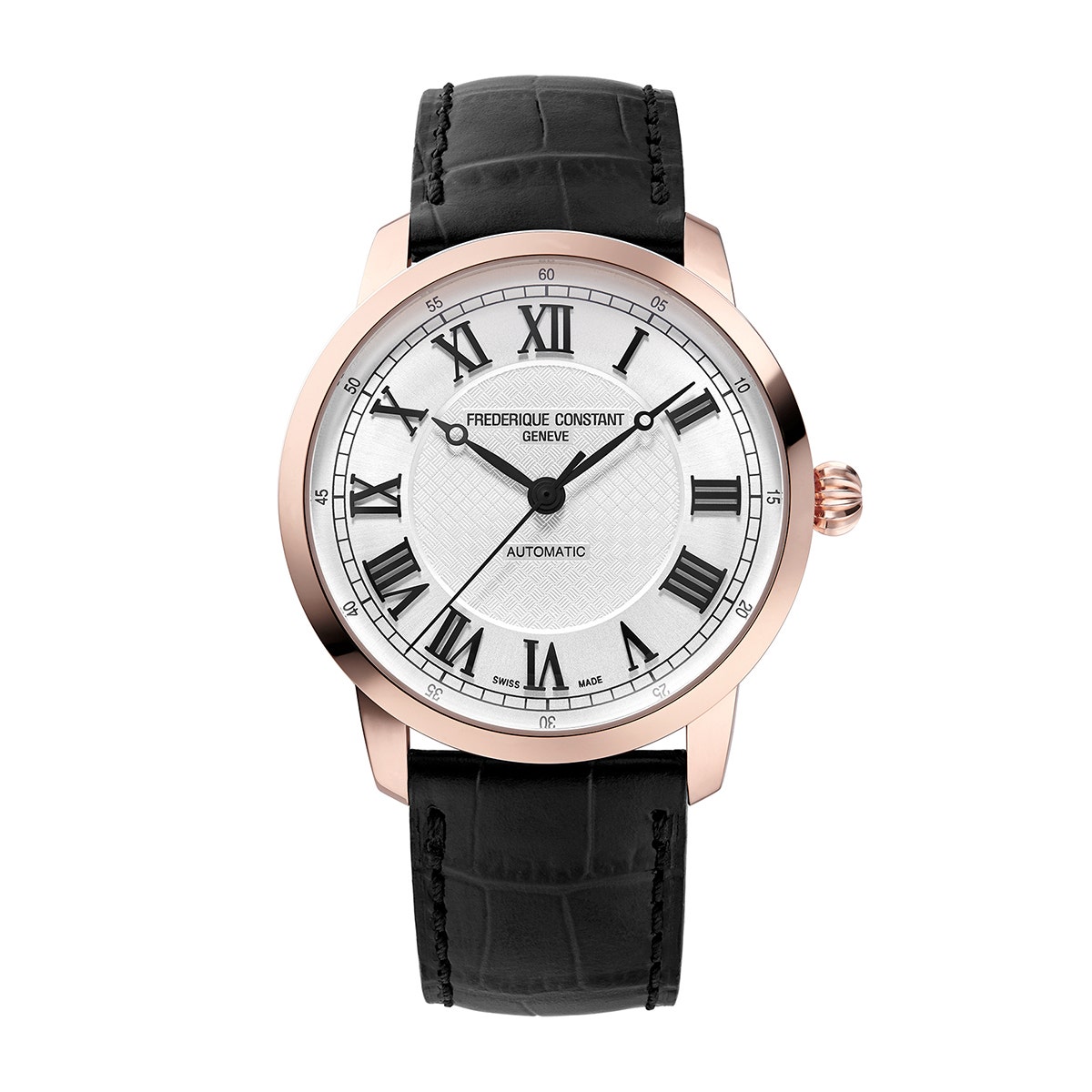 Rose gold-tone stainless steel silver dial & black leather strap Frederique Constant Classics Premiere watch