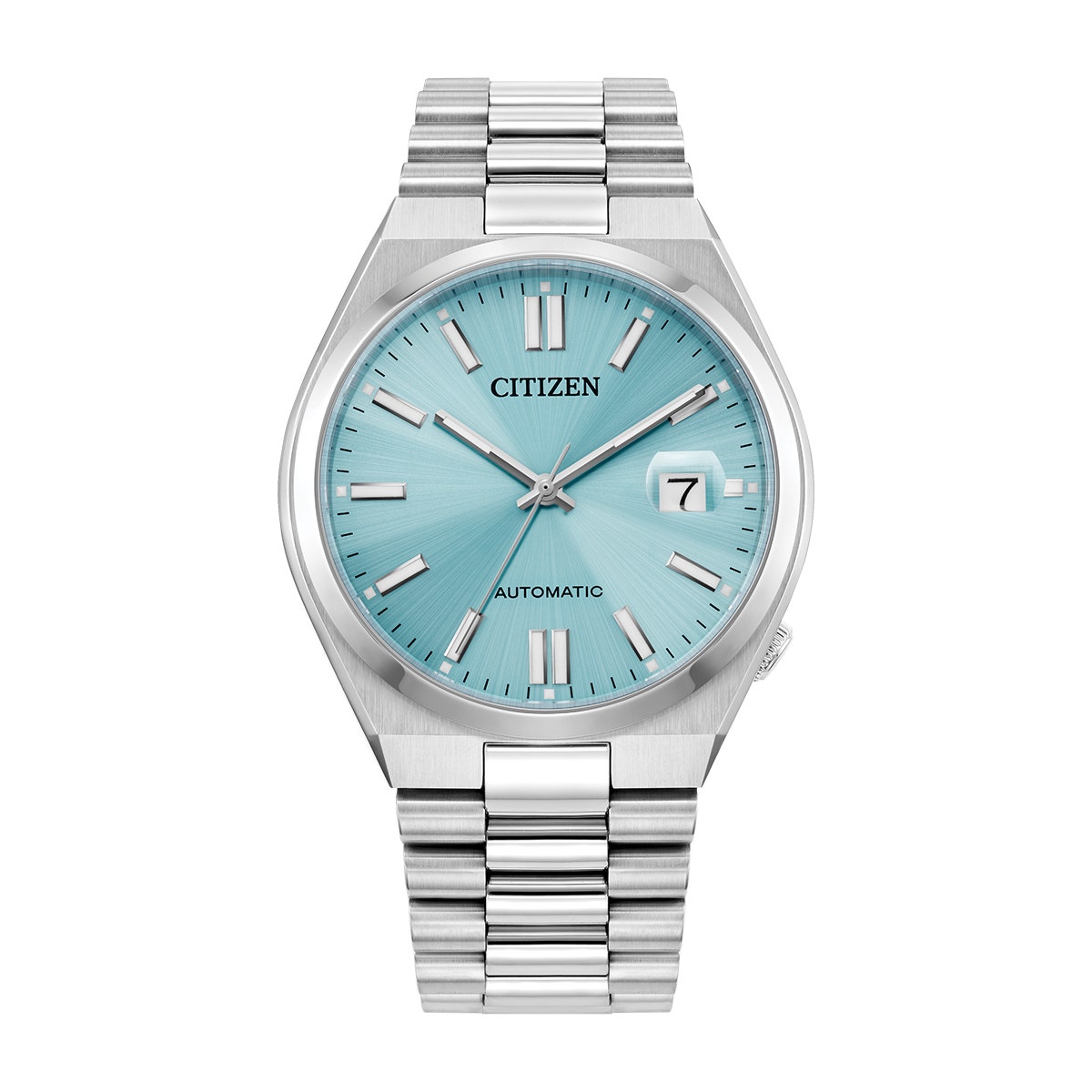 Stainless steel sunray sky blue dial men's Citizen TSUYOSA automatic watch with date