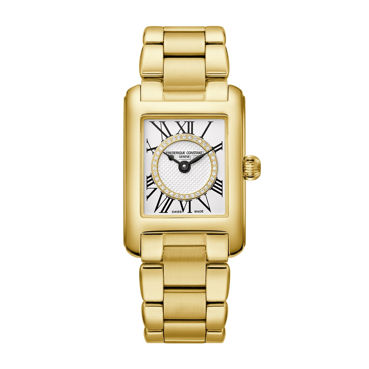 Gold-toned stainless steel quartz Frederique Constant watch with diamond accented white dial