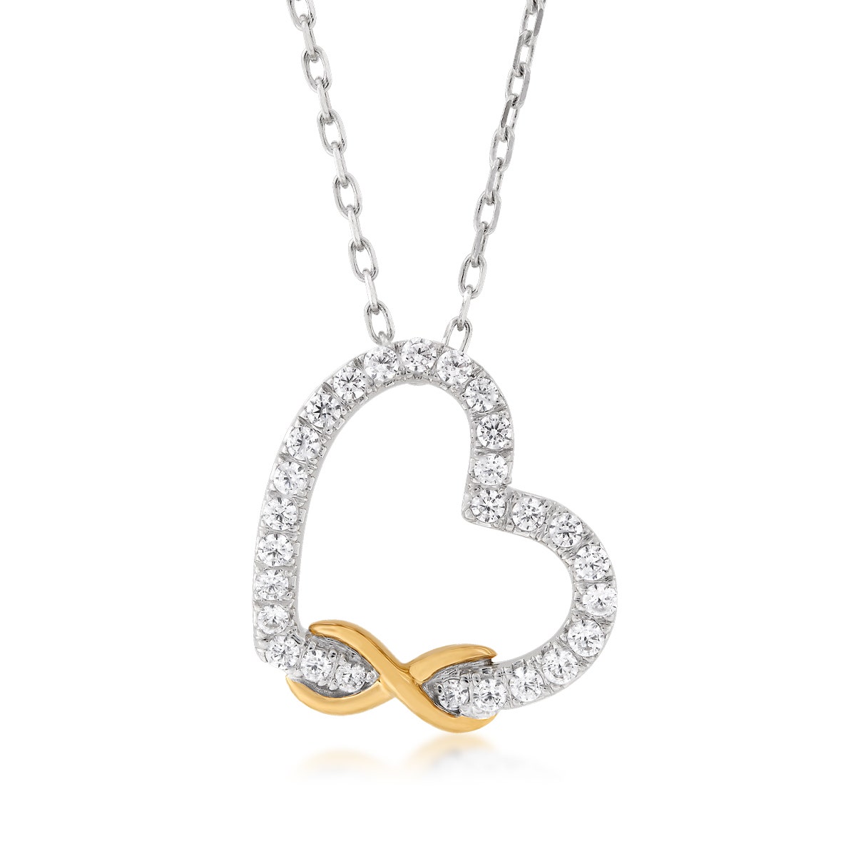 Sterling silver & 10K yellow gold 1/4 ct. tw. round diamond infinity heart pendant