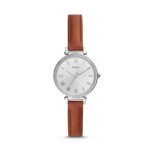 Fossil Ladies' Kinsey Analog Watch with Slim Brown Leather Band and in Stainless Steel - ES4446