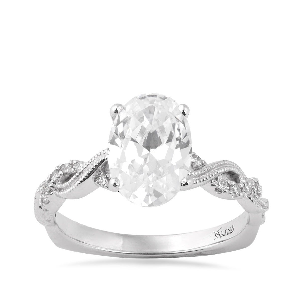 14k white gold Valina 1/8 ct. tw. diamond milgrain oval semi-mount engagement ring