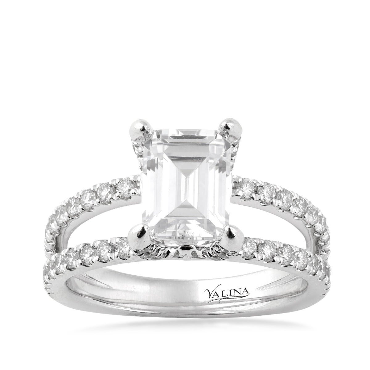 14K white gold Valina 3/4 ct. tw. diamond split shank emerald cut semi-mount engagement ring