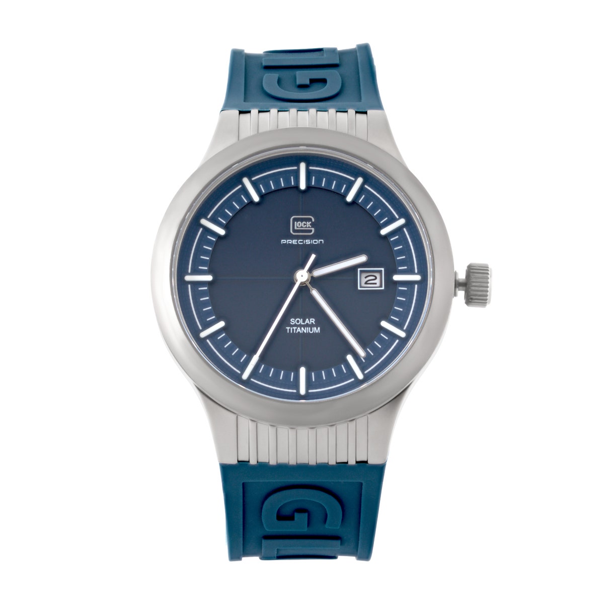 Glock men's solar titanium watch with blue dial and silicone strap