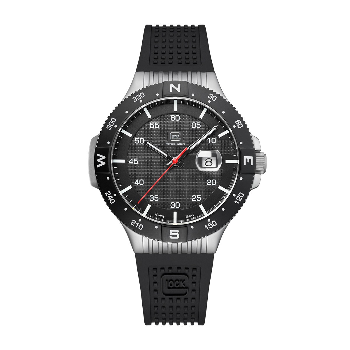 Stainless steel black dial and silicone strap men's Glock quartz watch