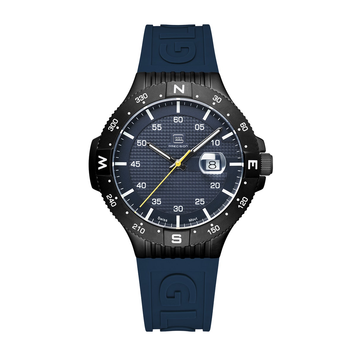 Black Stainless steel dark blue dial and silicone strap men's Glock quartz watch